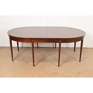 Baker Furniture Style Federal Inlaid Mahogany Dining Table, Newly Refinished