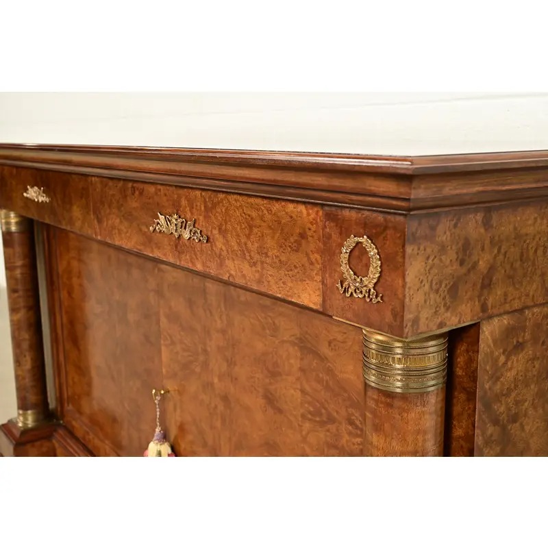 Baker Furniture Style French Empire Burl Wood Sideboard or Bar Cabinet With Mounted Ormolu - Image 9