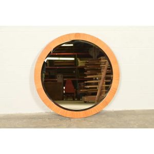 Charles Pfister for Baker Furniture Art Deco Primavera and Burl Wood Large Round Wall Mirror