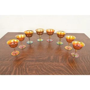 Early 20th Century Steuben Aurene Iridescent Art Glass Goblets - Set of Eight