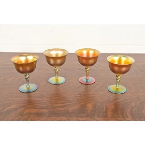 Early 20th Century Steuben Aurene Iridescent Art Glass Goblets - Set of Four