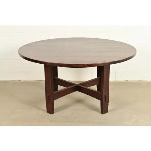 Early Gustav Stickley Antique Mission Oak Arts & Crafts Round Dining Table, Circa 1901