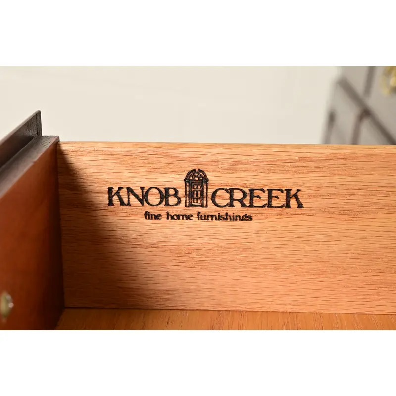 Ethan Allen Knob Creek Georgian Carved Mahogany Lighted Breakfront Bookcase Cabinet - Image 9