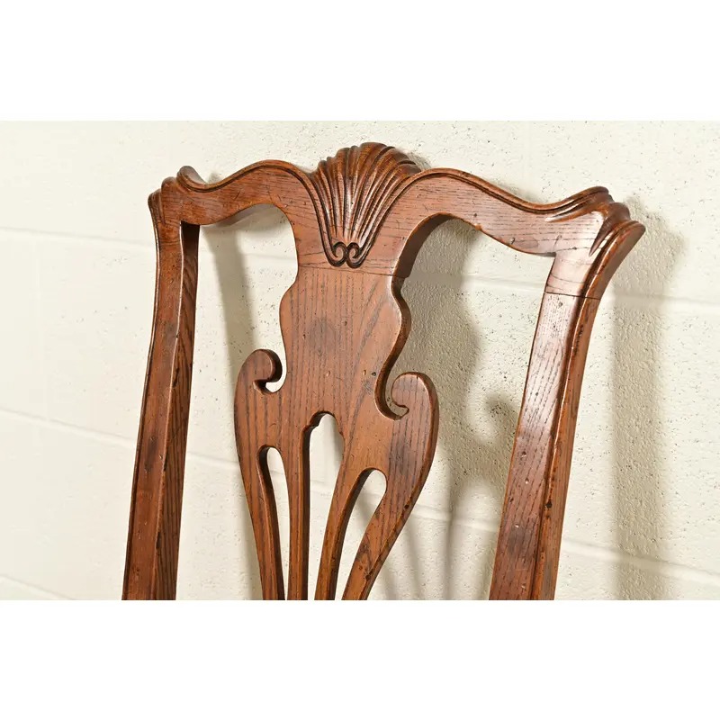 Henredon Georgian Carved Solid Oak Dining Chairs, Set of Eight - Image 9