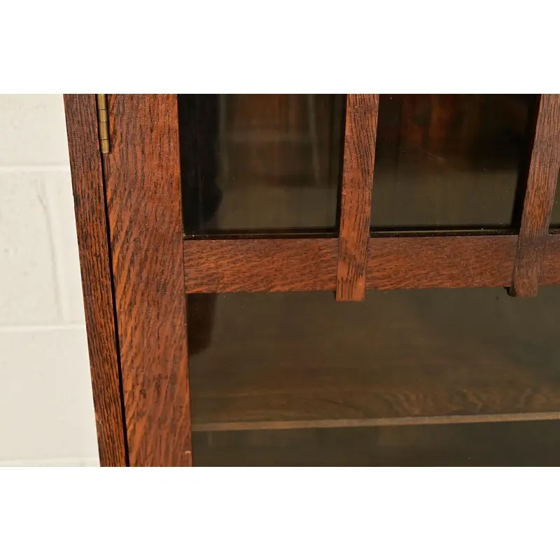 Limbert Style Antique Mission Oak Arts & Crafts Glass Front Bookcase Cabinet, Circa 1910 - Image 9