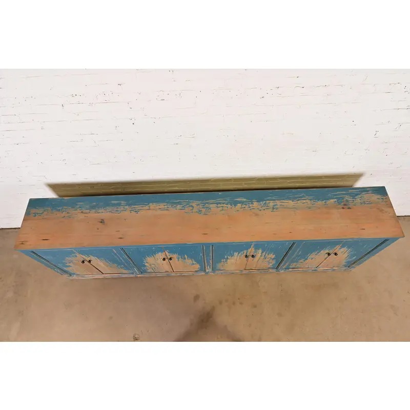 Modern Distressed Blue Painted Monumental Sideboard by Van Thiel - Image 9