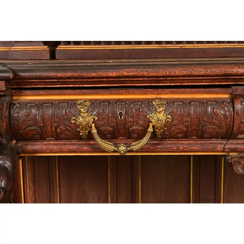 R. J. Horner Renaissance Revival Ornate Carved Oak Sideboard or Bar Cabinet, Circa 1880s - Image 9