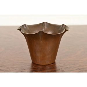Roycroft Arts & Crafts Hammered Copper Vase With Scalloped Edge, Circa 1920s