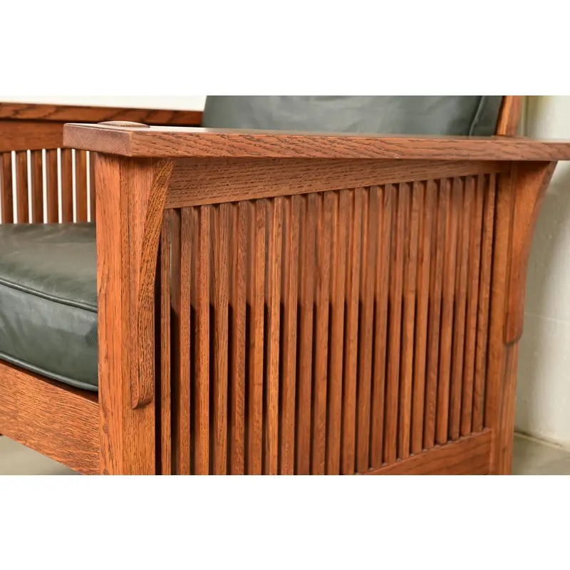 Stickley Mission Oak Arts & Crafts Reclining Morris Lounge Chair With Ottoman - Image 9