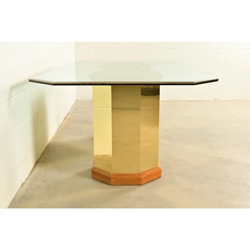 Thomasville Modern Art Deco Brass and Glass Double Pedestal Dining Table, Circa 1980s - Image 9