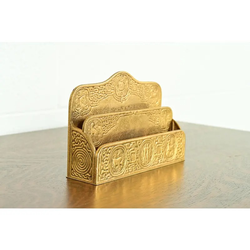 Tiffany Studios New York Zodiac Pattern Bronze Doré Letter Rack