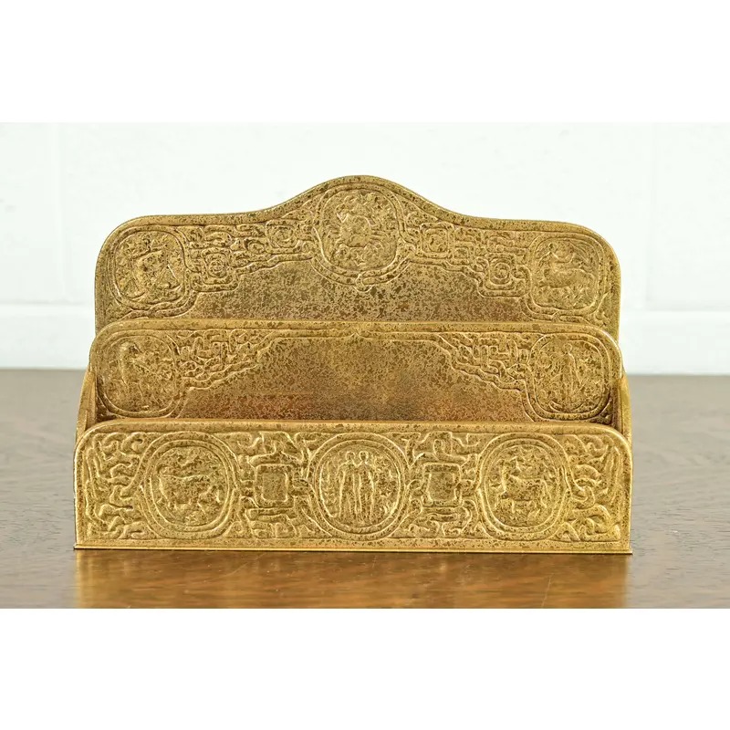 Tiffany Studios New York Zodiac Pattern Bronze Doré Letter Rack - Image 2