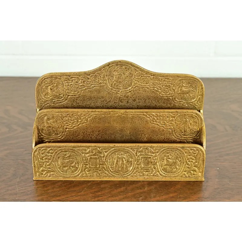 Tiffany Studios New York Zodiac Pattern Bronze Doré Letter Rack - Image 3