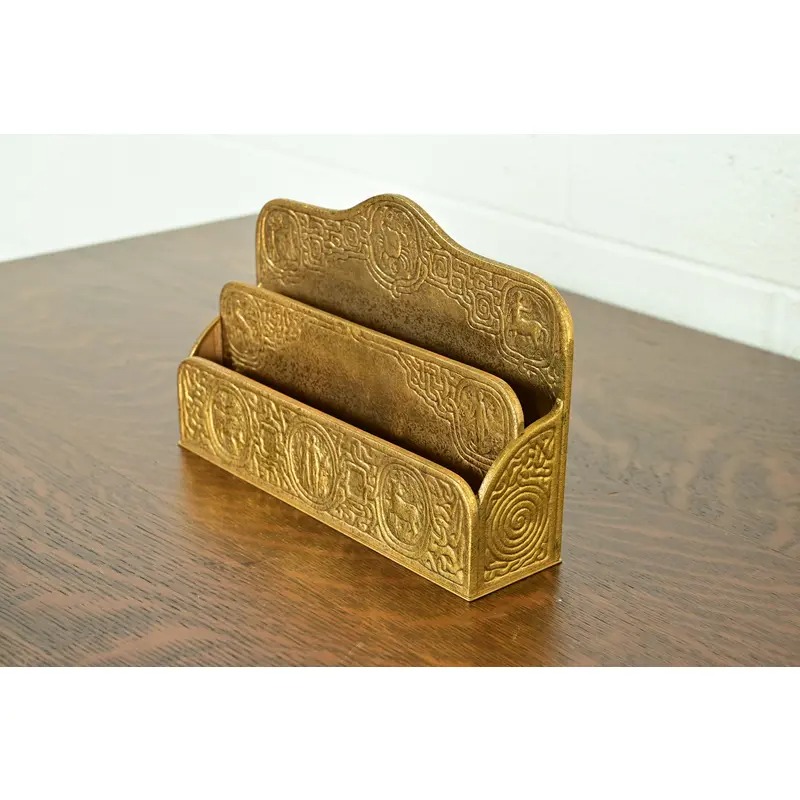 Tiffany Studios New York Zodiac Pattern Bronze Doré Letter Rack - Image 4