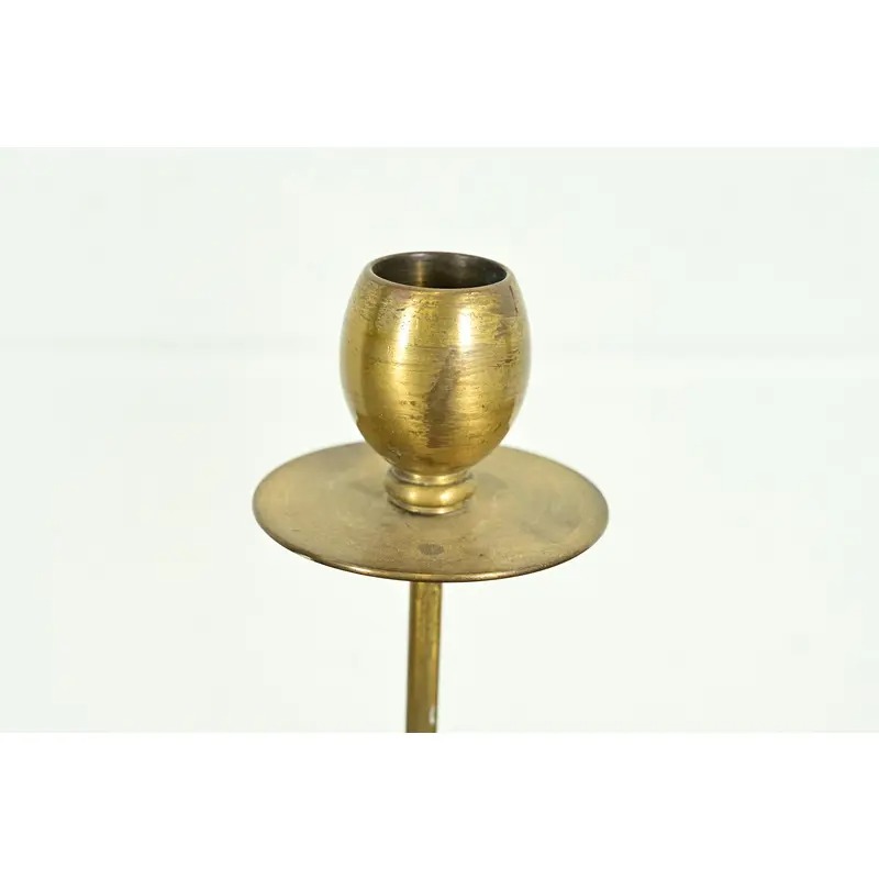 Robert Jarvie Style Antique Arts & Crafts Turned Brass Tall Candlesticks, Pair - Image 6