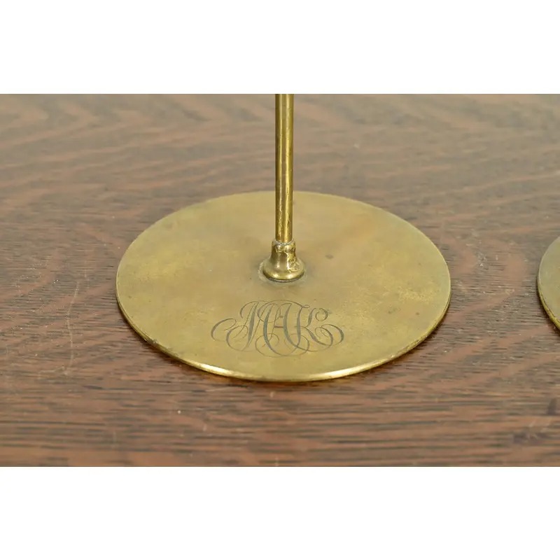 Robert Jarvie Style Antique Arts & Crafts Turned Brass Tall Candlesticks, Pair - Image 8