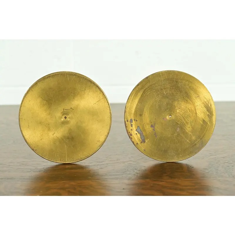 Robert Jarvie Style Antique Arts & Crafts Turned Brass Tall Candlesticks, Pair - Image 9